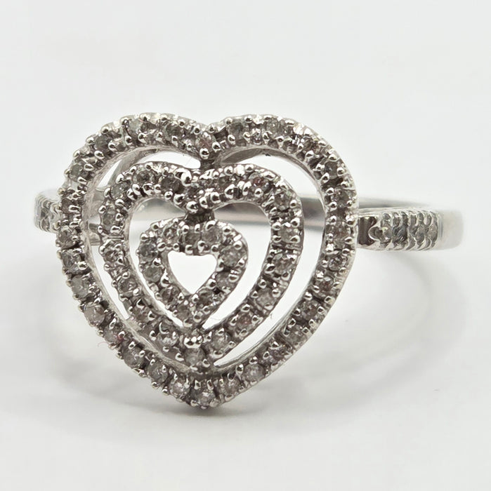 Vintage: 9ct White Gold Diamond Triple Heart Cocktail Ring