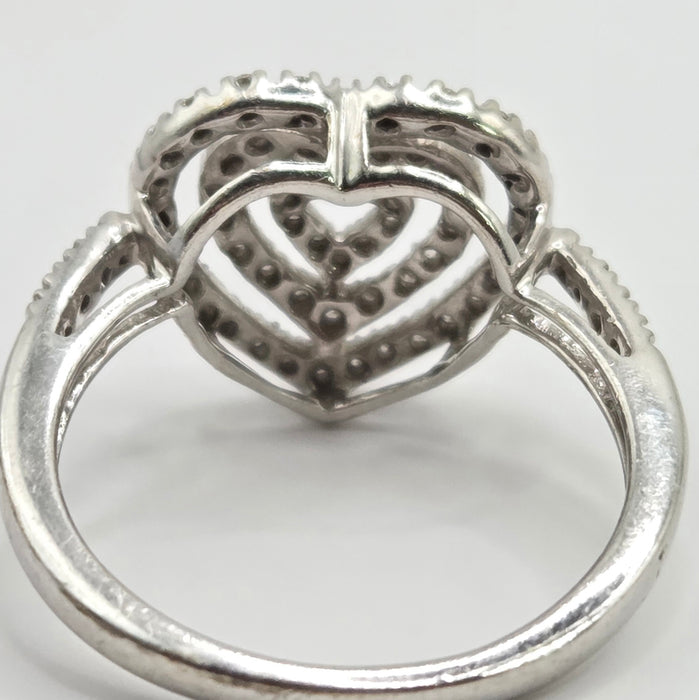 Vintage: 9ct White Gold Diamond Triple Heart Cocktail Ring