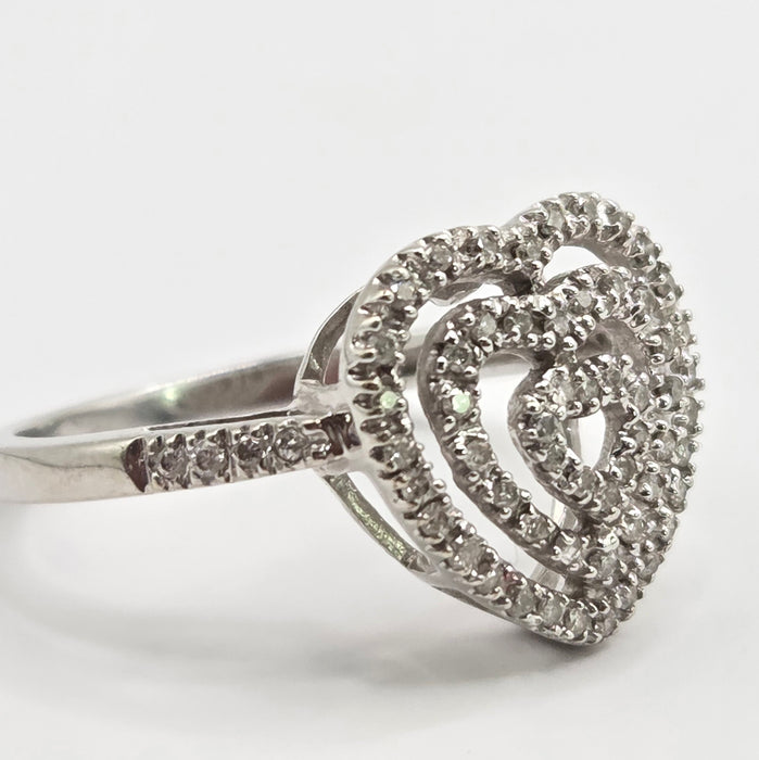 Vintage: 9ct White Gold Diamond Triple Heart Cocktail Ring