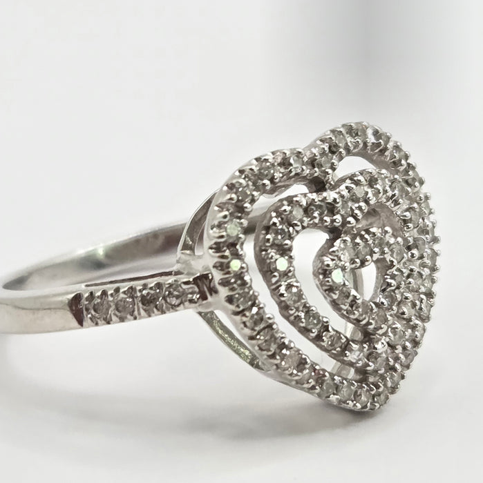 Vintage: 9ct White Gold Diamond Triple Heart Cocktail Ring