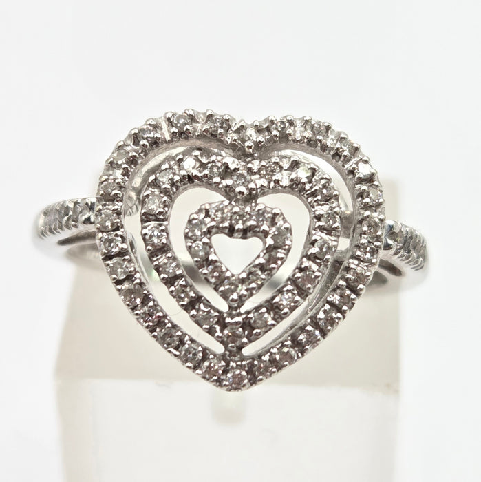 Vintage: 9ct White Gold Diamond Triple Heart Cocktail Ring