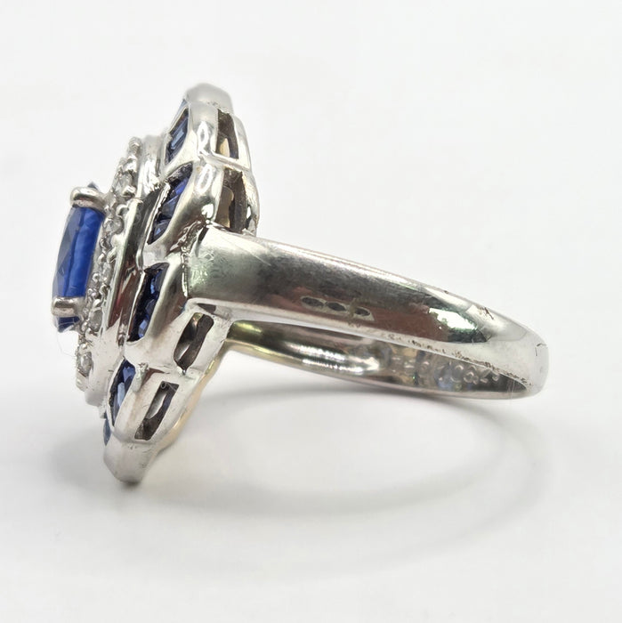 Vintage: 18ct White Gold Sapphire & Diamond Art Deco Cluster Cocktail Ring