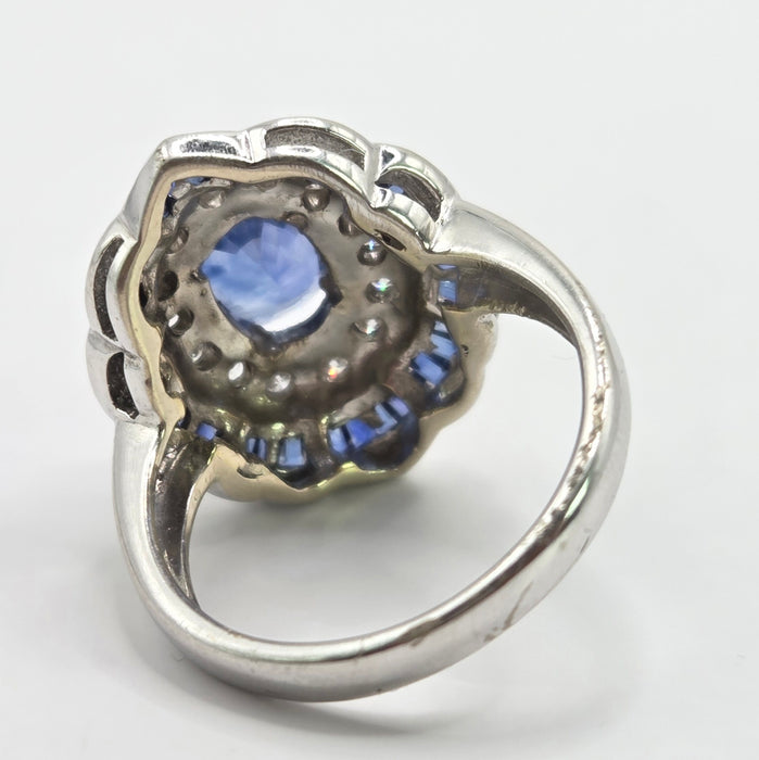 Vintage: 18ct White Gold Sapphire & Diamond Art Deco Cluster Cocktail Ring