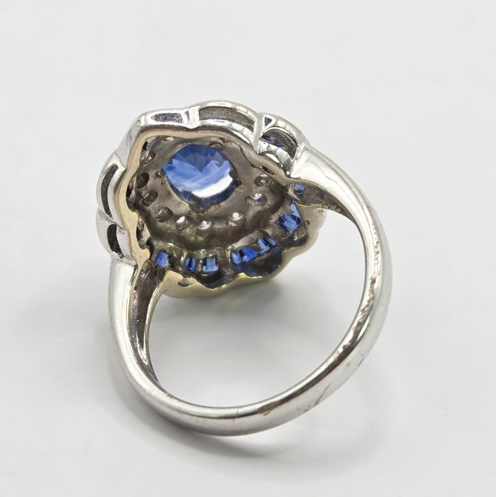 Vintage: 18ct White Gold Sapphire & Diamond Art Deco Cluster Cocktail Ring