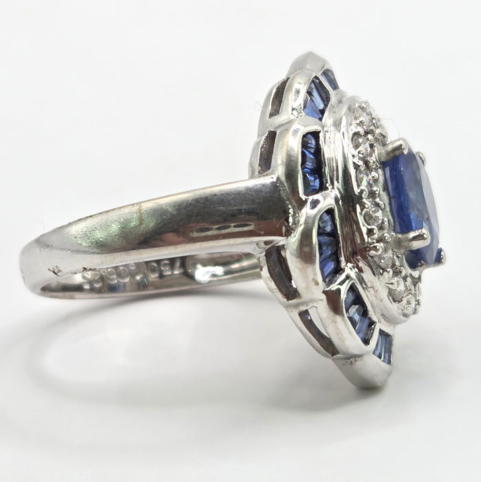 Vintage: 18ct White Gold Sapphire & Diamond Art Deco Cluster Cocktail Ring