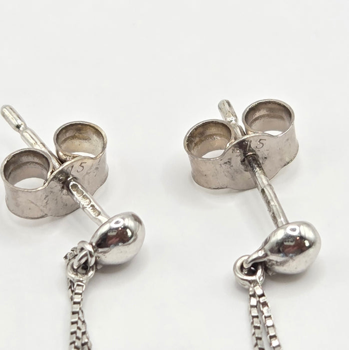 Vintage: 9ct White Gold Blue Topaz Bead & Briolette Drop Stud Earrings