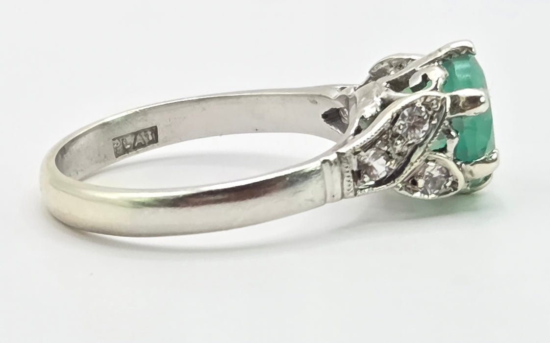 Vintage: Platinum Green Agate & White Topaz Solitaire Dress Ring