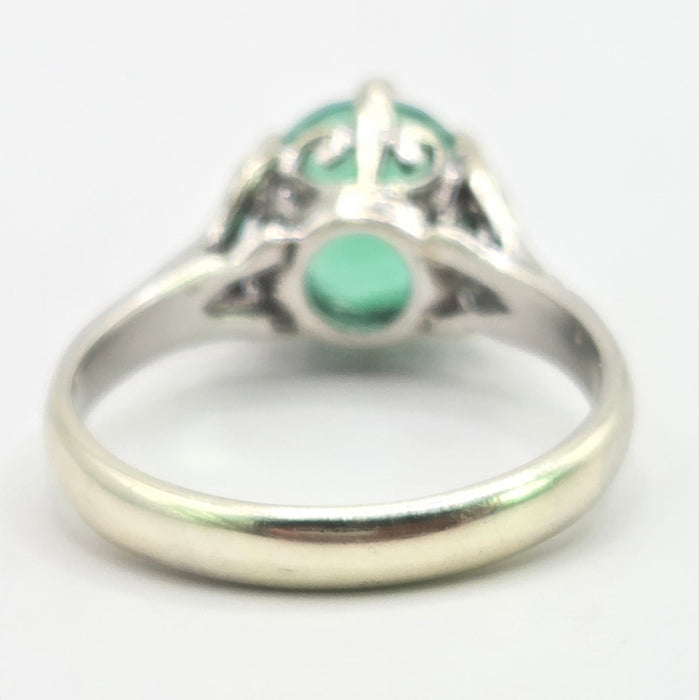 Vintage: Platinum Green Agate & White Topaz Solitaire Dress Ring