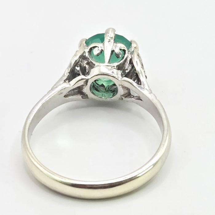 Vintage: Platinum Green Agate & White Topaz Solitaire Dress Ring