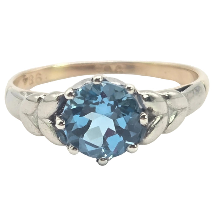 Vintage: 9ct Two-Tone Gold London Blue Topaz Solitaire Ring