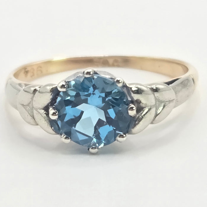 Vintage: 9ct Two-Tone Gold London Blue Topaz Solitaire Ring