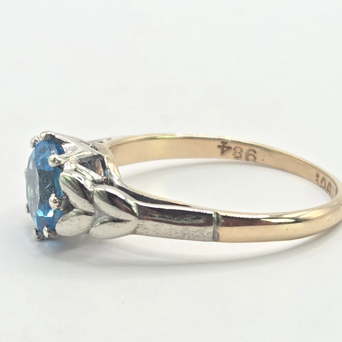 Vintage: 9ct Two-Tone Gold London Blue Topaz Solitaire Ring