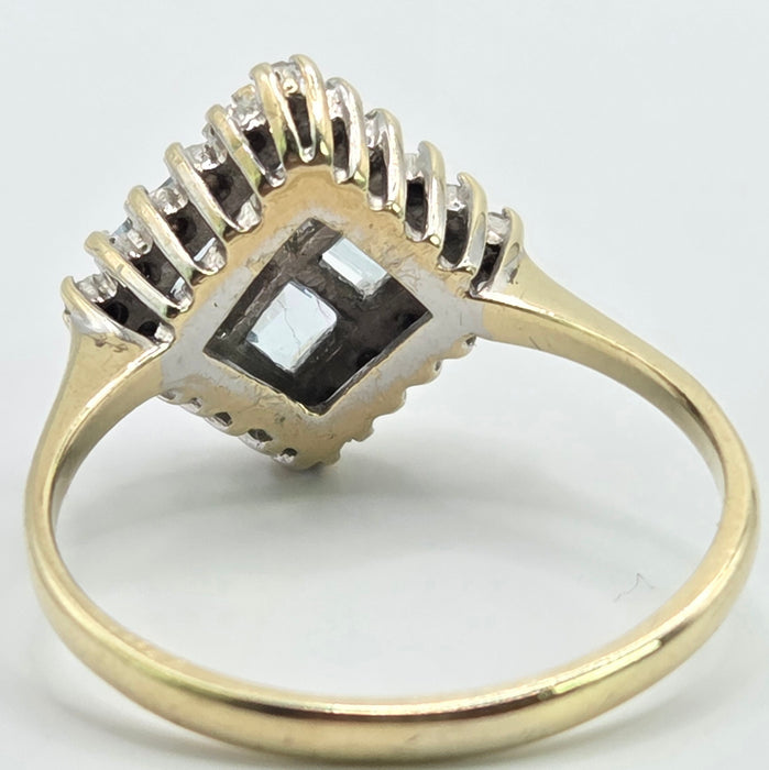 Vintage: 9ct Yellow Gold Blue Topaz & Diamond Cluster Ring — From 1975