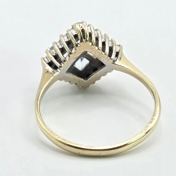Vintage: 9ct Yellow Gold Blue Topaz & Diamond Cluster Ring — From 1975