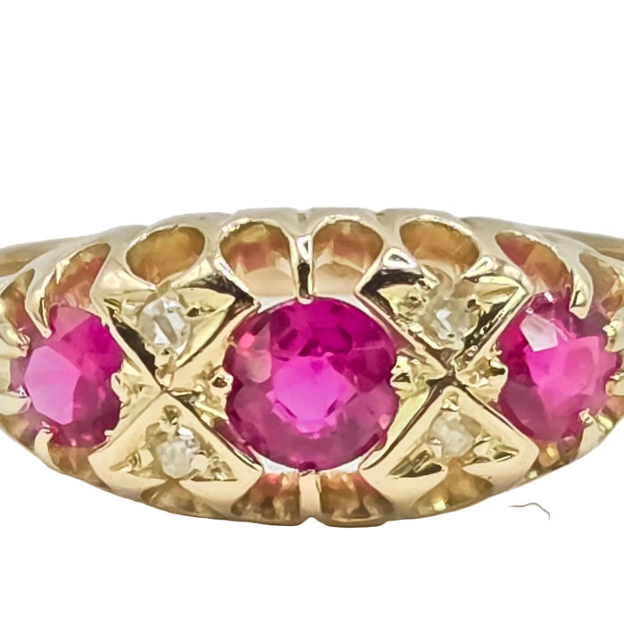 Antique: 18ct Yellow Gold Ruby & Diamond Boat-Head Ring — From 1912