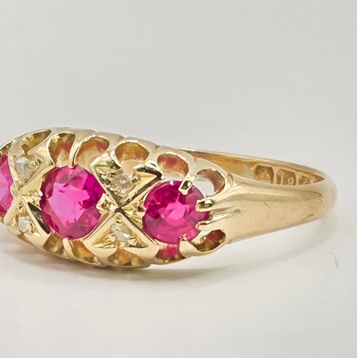 Antique: 18ct Yellow Gold Ruby & Diamond Boat-Head Ring — From 1912