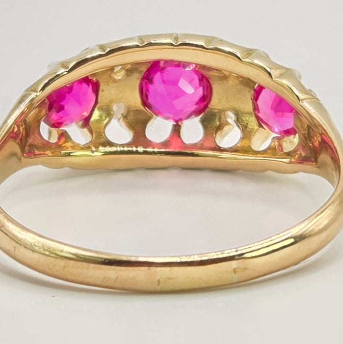 Antique: 18ct Yellow Gold Ruby & Diamond Boat-Head Ring — From 1912