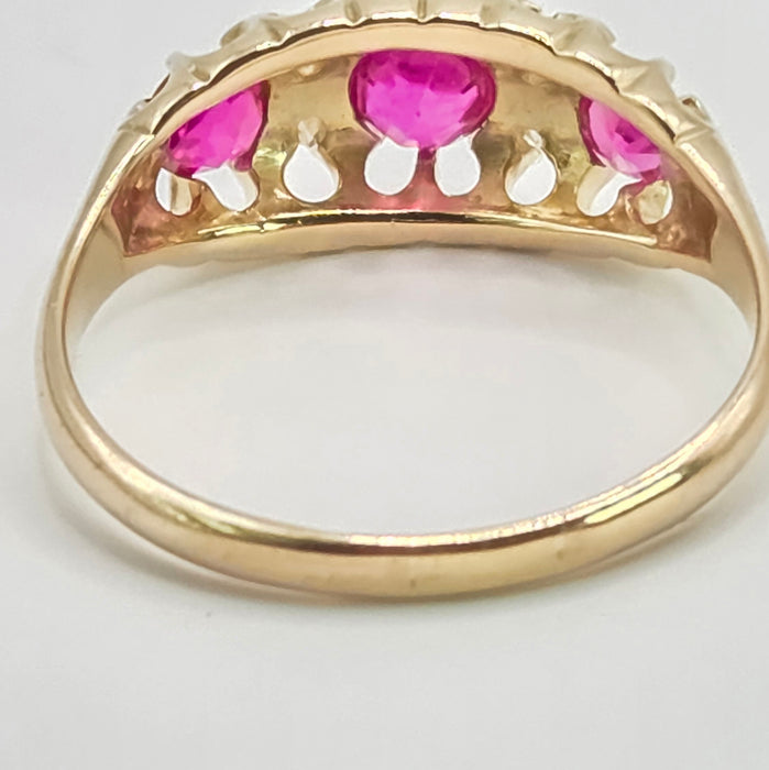 Antique: 18ct Yellow Gold Ruby & Diamond Boat-Head Ring — From 1912