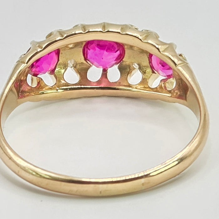 Antique: 18ct Yellow Gold Ruby & Diamond Boat-Head Ring — From 1912