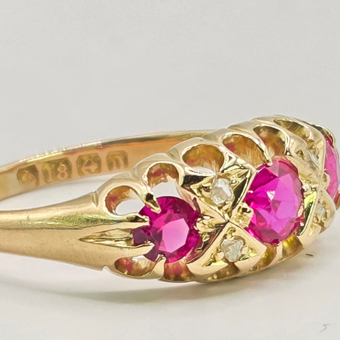 Antique: 18ct Yellow Gold Ruby & Diamond Boat-Head Ring — From 1912