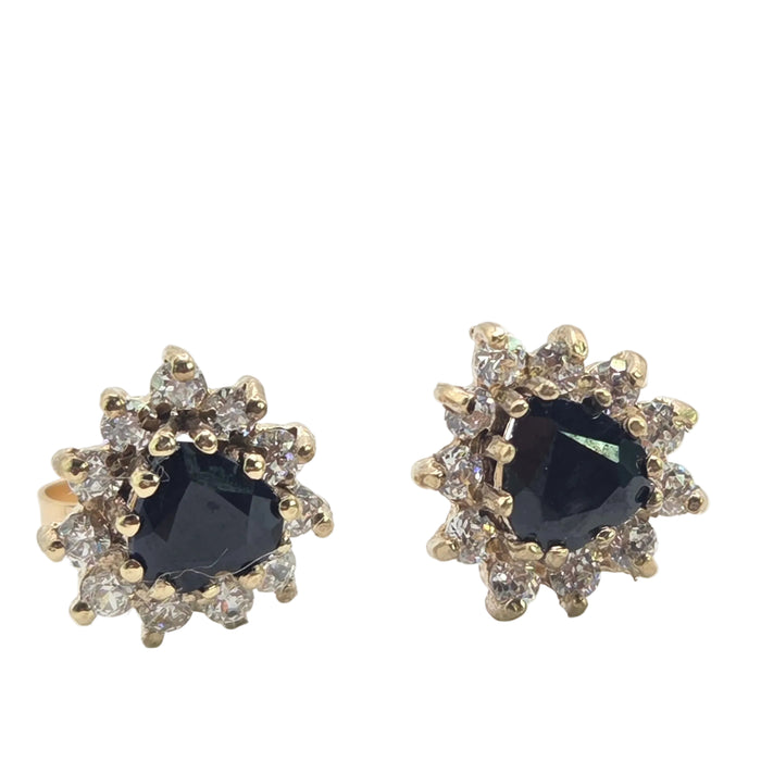 Vintage: 9ct Yellow Gold Sapphire & Goshenite Cluster Stud Earrings