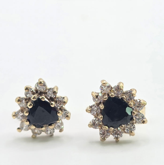 Vintage: 9ct Yellow Gold Sapphire & Goshenite Cluster Stud Earrings