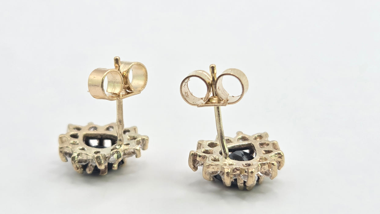 Vintage: 9ct Yellow Gold Sapphire & Goshenite Cluster Stud Earrings