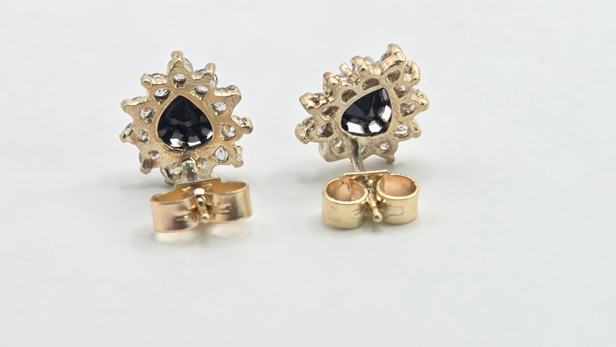 Vintage: 9ct Yellow Gold Sapphire & Goshenite Cluster Stud Earrings