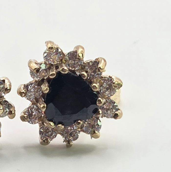 Vintage: 9ct Yellow Gold Sapphire & Goshenite Cluster Stud Earrings