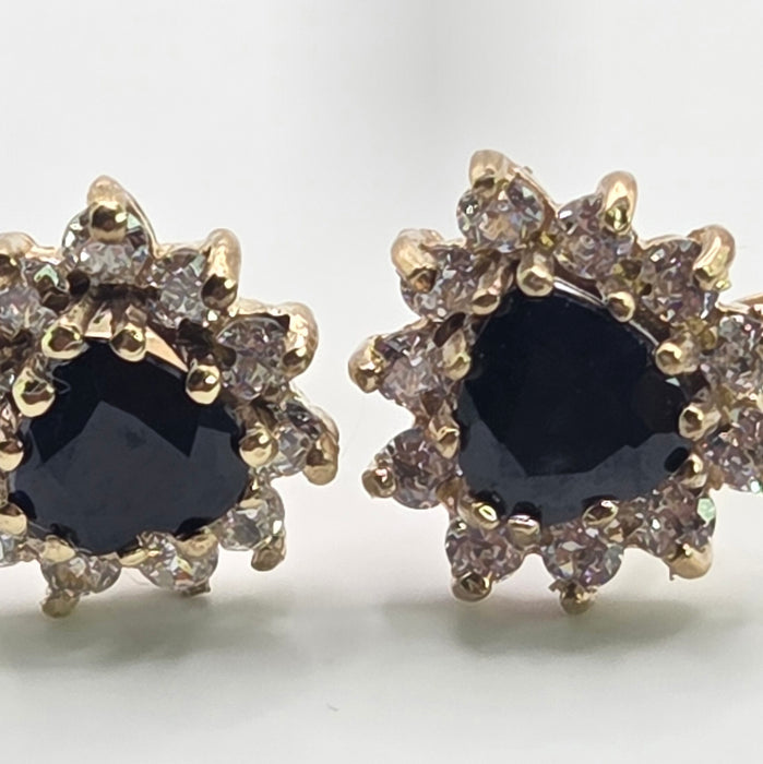 Vintage: 9ct Yellow Gold Sapphire & Goshenite Cluster Stud Earrings