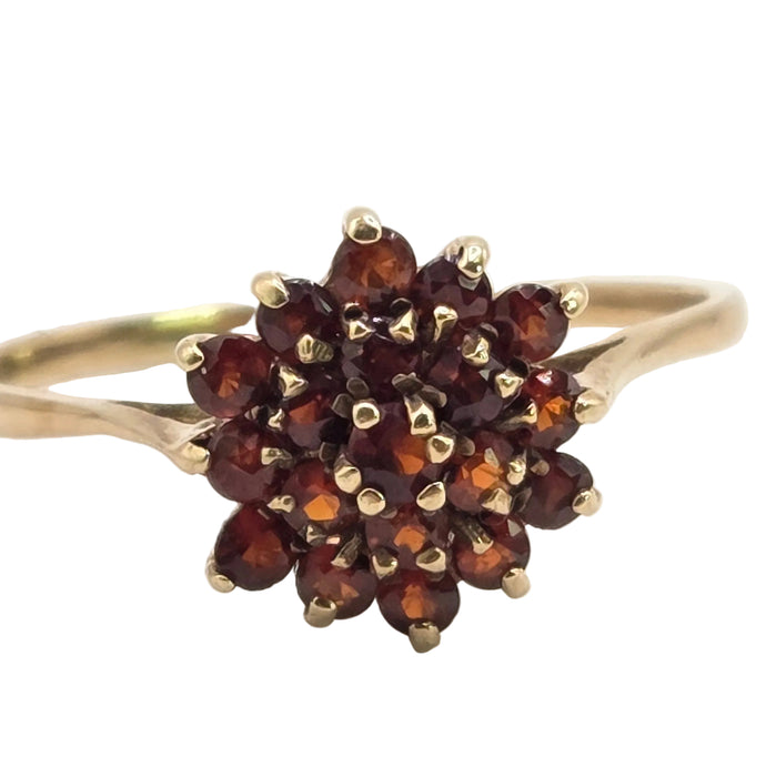 Vintage: 9ct Yellow Gold Garnet Cluster Ring — From 1987