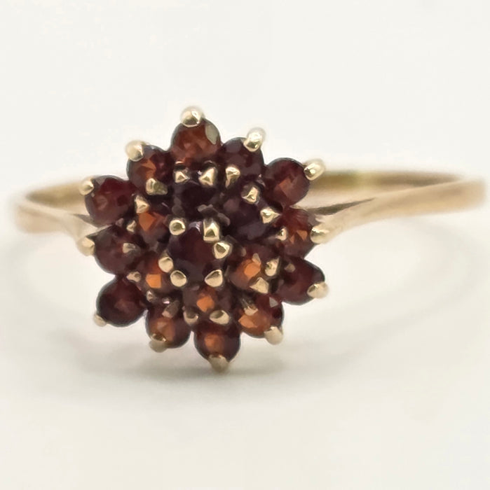 Vintage: 9ct Yellow Gold Garnet Cluster Ring — From 1987