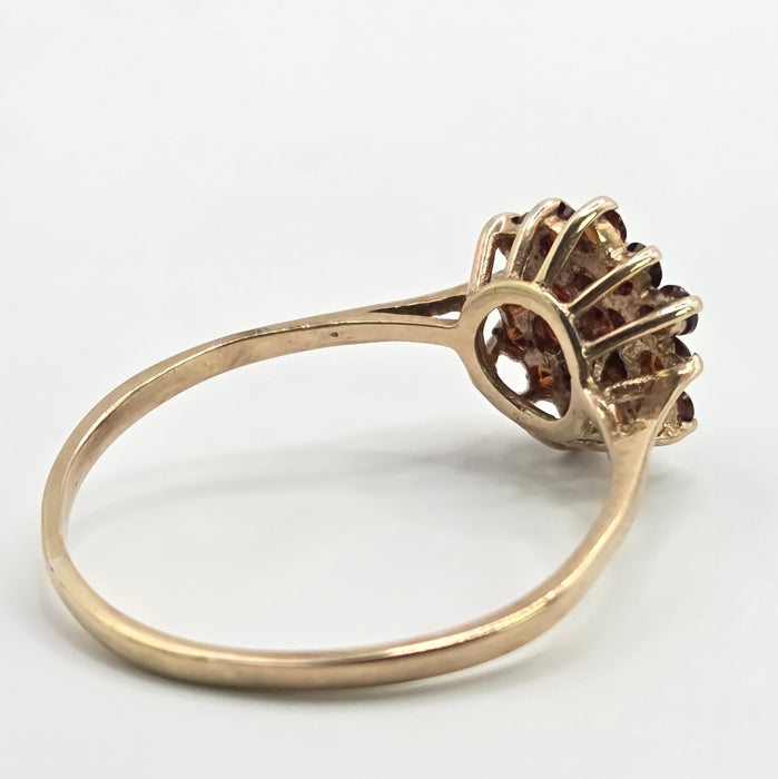 Vintage: 9ct Yellow Gold Garnet Cluster Ring — From 1987