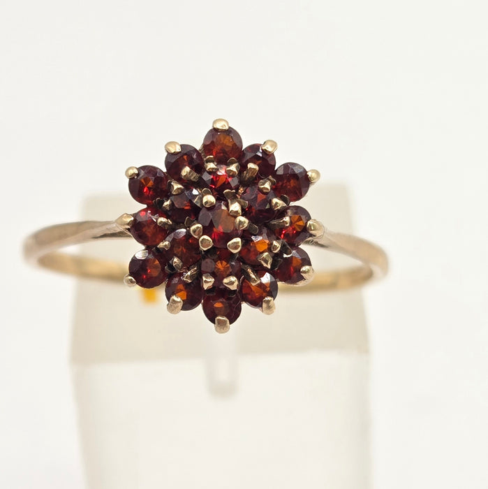 Vintage: 9ct Yellow Gold Garnet Cluster Ring — From 1987