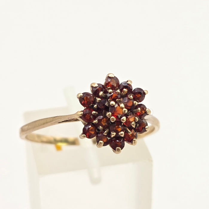 Vintage: 9ct Yellow Gold Garnet Cluster Ring — From 1987