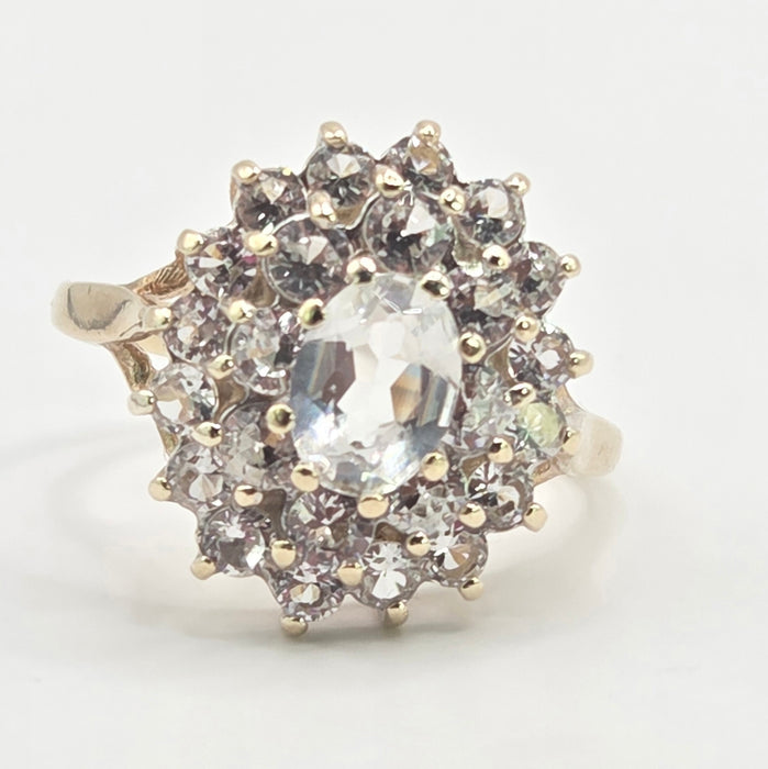 Vintage: 9ct Yellow Gold White Topaz Cluster Ring — From 1975