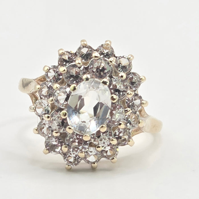 Vintage: 9ct Yellow Gold White Topaz Cluster Ring — From 1975