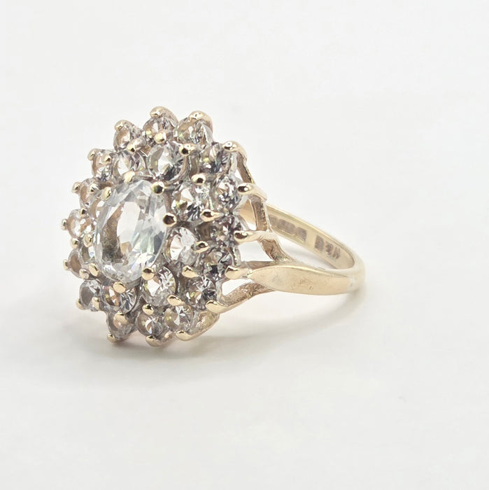 Vintage: 9ct Yellow Gold White Topaz Cluster Ring — From 1975