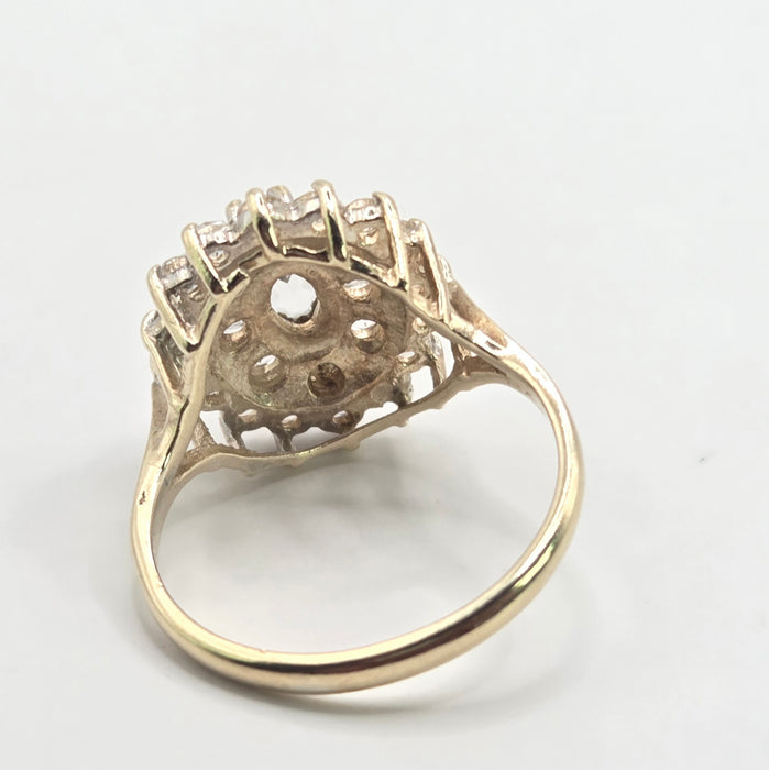 Vintage: 9ct Yellow Gold White Topaz Cluster Ring — From 1975