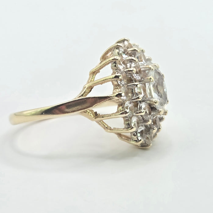 Vintage: 9ct Yellow Gold White Topaz Cluster Ring — From 1975