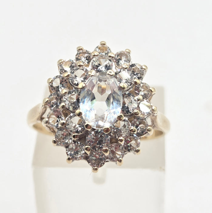 Vintage: 9ct Yellow Gold White Topaz Cluster Ring — From 1975