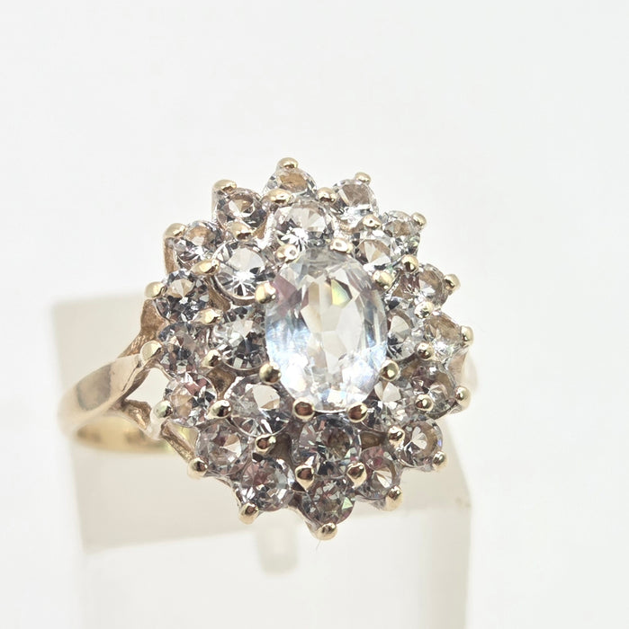 Vintage: 9ct Yellow Gold White Topaz Cluster Ring — From 1975