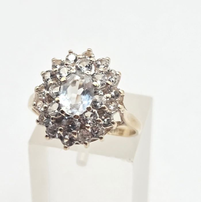 Vintage: 9ct Yellow Gold White Topaz Cluster Ring — From 1975