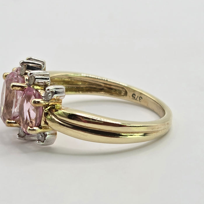Vintage: 9ct Yellow Gold Ruby & Diamond Dress Ring