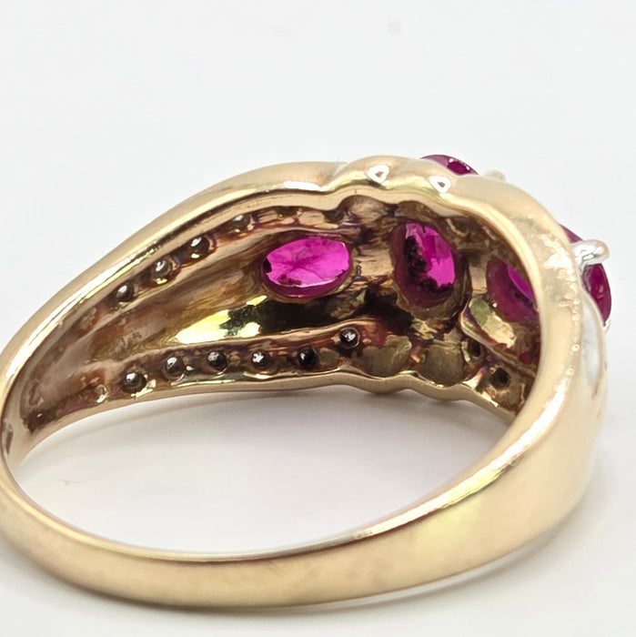 Vintage: 9ct Yellow Gold Ruby & Diamond Cocktail Ring — 0.20ct