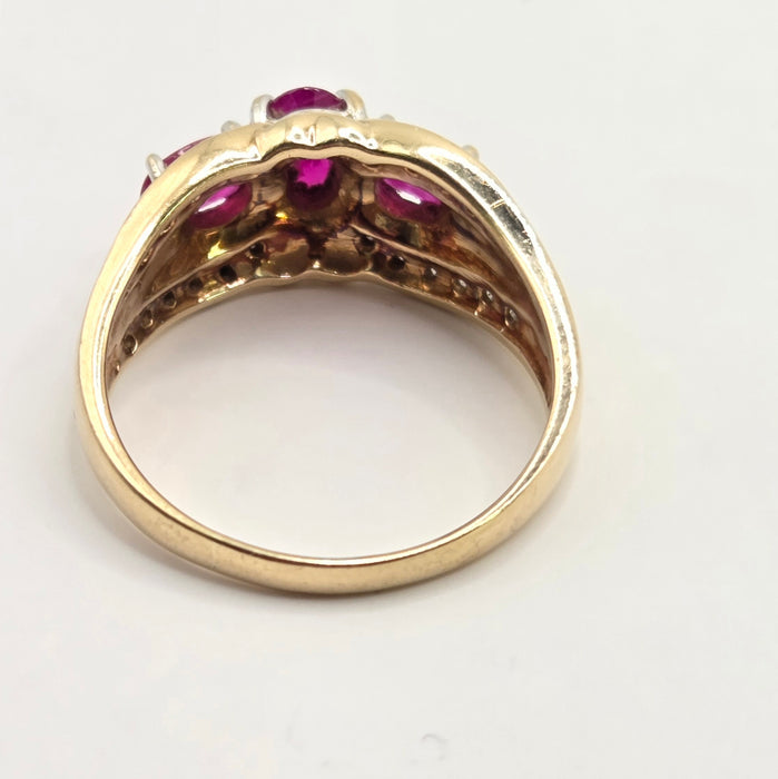 Vintage: 9ct Yellow Gold Ruby & Diamond Cocktail Ring — 0.20ct