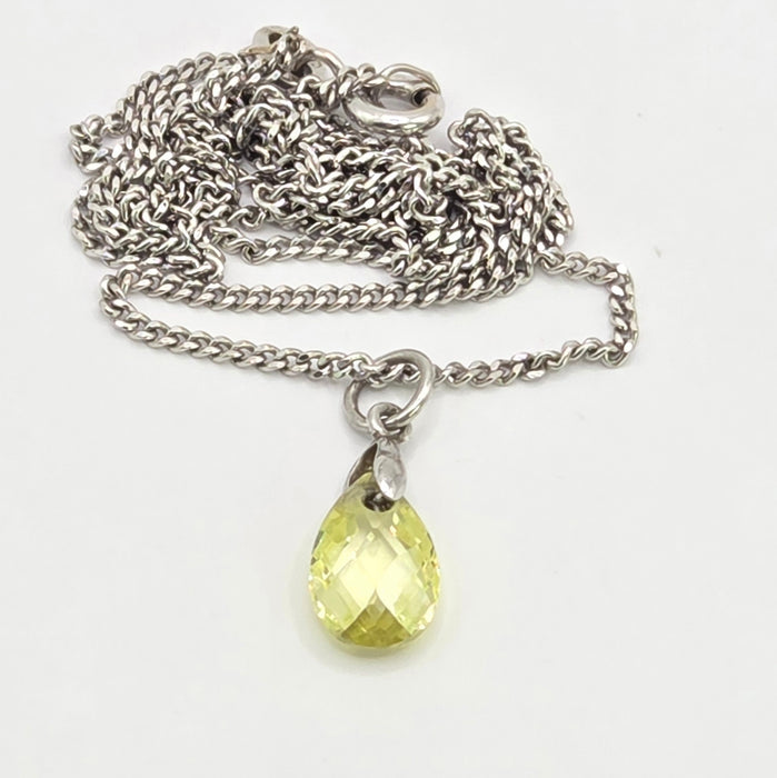 Vintage: 9ct White Gold Peridot Pendant and Chain