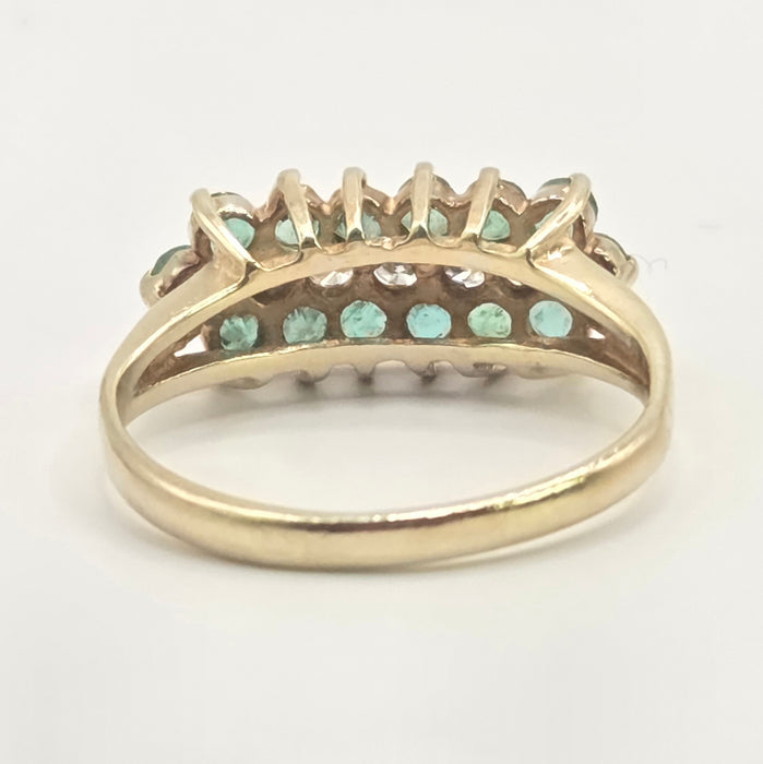 Vintage: 9ct Yellow Gold Emerald & Diamond Triple Row Ring — From 1989