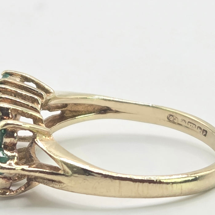 Vintage: 9ct Yellow Gold Emerald & Diamond Triple Row Ring — From 1989