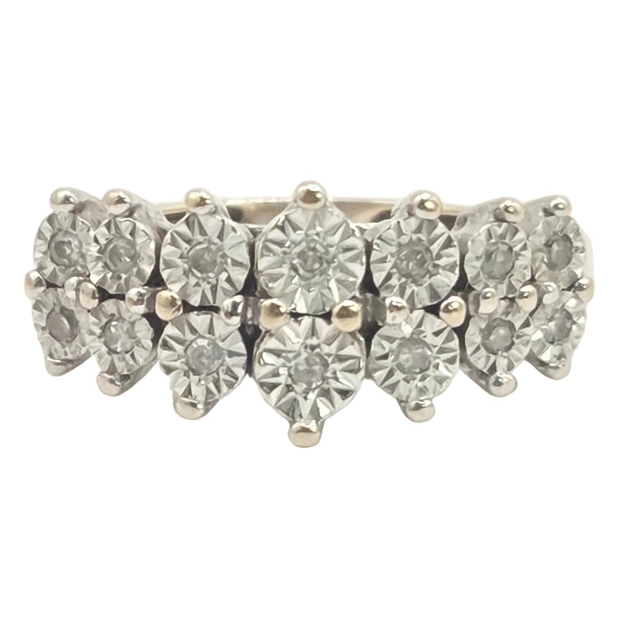 Vintage: 9ct Yellow Gold Twin Row Diamond Ring